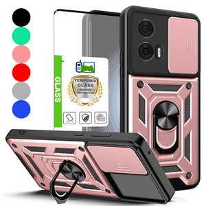 For Motorola Edge 2024 Shockproof Ring Stand Case Armor Cover/Tempered Glass - Picture 1 of 15