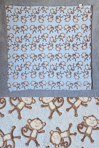 Snugly Baby Soft Fleece Lovey Security Blanket Blue/Brown Monkey Print 28" x 28" - Picture 1 of 11