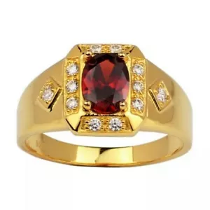 Naturale Granato Pietra preziosa con Placcato Oro Argento Sterling 925 Anello - Foto 1 di 3