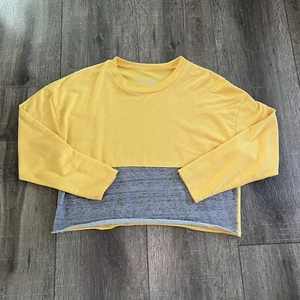 Flirtitude Active Womens S Top Yellow Gray Colorblock Athletic Workout Shirt - Picture 1 of 12