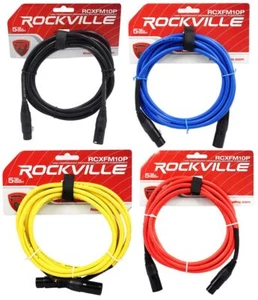 4 Rockville 10' Female to Male REAN XLR Mic Cable 100% Copper (4 Colors) - Picture 1 of 8