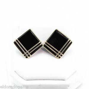 GEMSTONE STUD EARRINGS â 20 mm SQUARE NATURAL BLACK ONYX IN 14K YELLOW GOLD - Picture 1 of 8