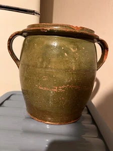 Steinzeug Keramik Antik Französischer Grün Glasierter Steinzeugtopf - Bild 1 von 10