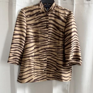 Jones NY Signature Top Small Brown Silk Button Animal Print Mob Wife Y2K 18265 - Picture 1 of 8