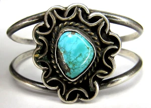 Navajo Silver Bracelet Cuff Gem Turquoise Native American - Picture 1 of 24