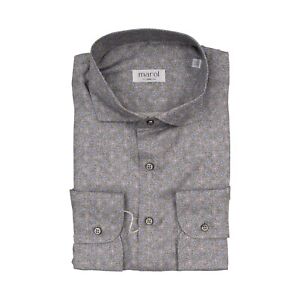 1400$ LUXURY MAROL BOLOGNA Geometric Shirt Gray 100% COMO SILK Satin  15.75 - 40