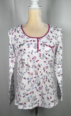 Laura Ashley Women Pajama Top Shirt Small Long  Sleeve Cotton Floral White Pink - Image 1 of 4