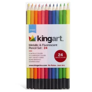 KINGART� Studio Metallic & Fluorescent Colored Pencil Collection, Set of 24 - Picture 1 of 1