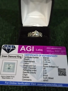 2.63 CTS Green DIAMOND Ring Earth Mined 925 Sterling Size 9 Rare! - Picture 1 of 10