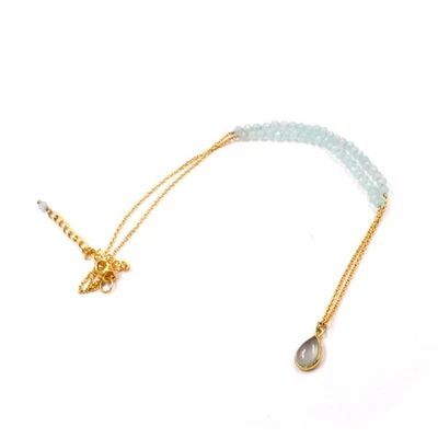 Collana con perle di calcedonio fatte a mano 16+2" in argento 925 placcato... - Immagine 1 di 3