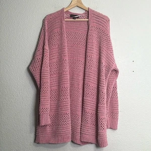 Lane Bryant Damengröße 18/20 offene Webstrickjacke rosa Chenille Metallicfaden - Bild 1 von 8