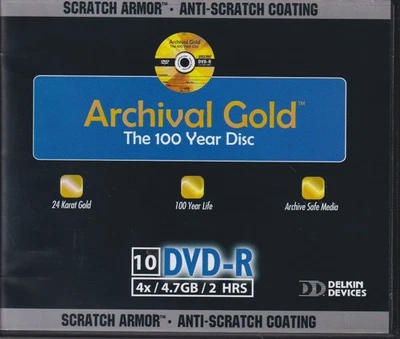 Delkin Devices Archival Gold DVD-R 10er Pack Die 100 Jahre Disc Neu - Bild 1 von 2
