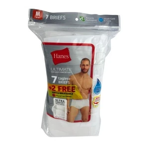 "Paquete de 9 calzoncillos sin etiquetas Hanes para hombre talla M 32-34"" blancos corte completo cintura ultra cómoda" - Imagen 1 de 9