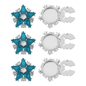 Rhinestone Buttons Cover, 6Pcs Star Flowers Button Cover, Blue(Silver Tone) - Picture 1 of 6