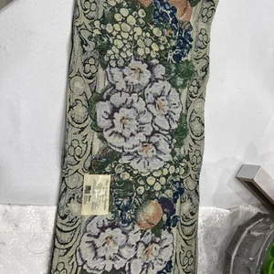 Fine Woven Tapestry Table Runner Ostrow Textile, Green Floral Tassels 68 in VTG - Picture 1 of 11