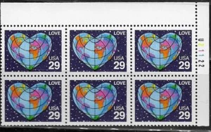 1991 Scott# 2536 LOVE Heart World 29c Plate Block of 6 MNH OG - Picture 1 of 1