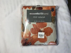 -New Essential Home Floral Orange Fall Thanksgiving PEVA Tablecloth 52” X 90” - Picture 1 of 5