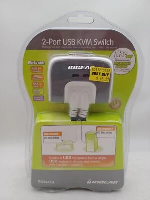 IOGEAR GCS632U 2 Port KVM Switch w/Built-in Cables New Sealed Package - Image 1 of 2