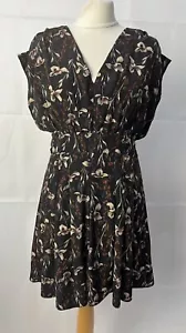 Forever21 Black Floral V Neck Chiffon Dress Size L - Picture 1 of 13