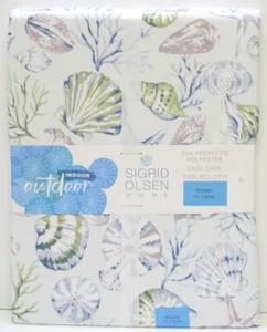 Sigrid Olsen Indoor Outdoor Stoff Tischdecke Muscheln blau grün grau 60 x 84 - Bild 1 von 1