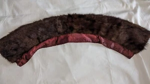 Mink Fur Collar Neck Warmer Dark Brown Soft Clean Vintage Lined 26" Hook & eye - Picture 1 of 7