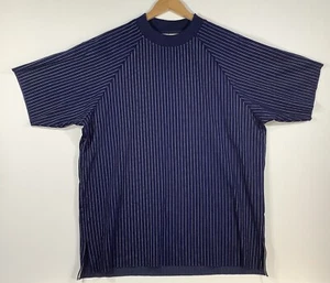 Drole De Monsieur Navy Blue Pin Stripe Cotton/Nylon Short Sleeve Jersey Shirt XL - Picture 1 of 5