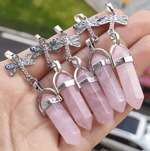10 piezas gemas de cuarzo rosa libélula colgantes chakra reiki amuleto de curación - Imagen 1 de 1