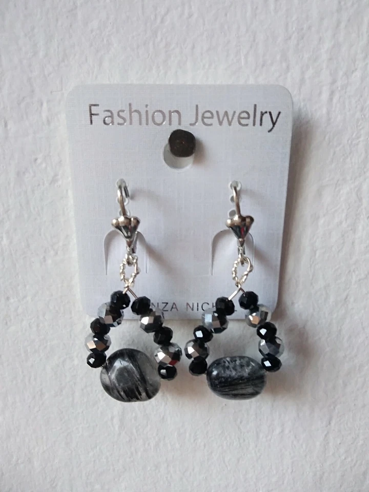 ORECCHINI DONNA PENDENTI FATTI A MANO CON PIETRA ONICE COLORE NERO - Immagine 1 di 1