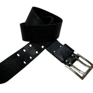 Leather Belt Double Prong Square Holes Olde English 6210 Black 32 X 1.5" Vintage - Picture 1 of 6