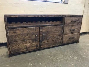 Reclaimed Wood Sideboard with Wine Rack | Rustic Living Room Cabinet - Picture 1 of 7