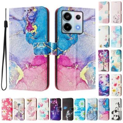 Cat Flower Marble Wallet Phone Case For Xiaomi 14T Poco X6 M6 Redmi Note 13 14 - Image 1 of 4