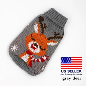 Dog Sweater Warm Winter Christmas Xmas Clothes (Size Small) Gray Deer Pets Cat  - Picture 1 of 5