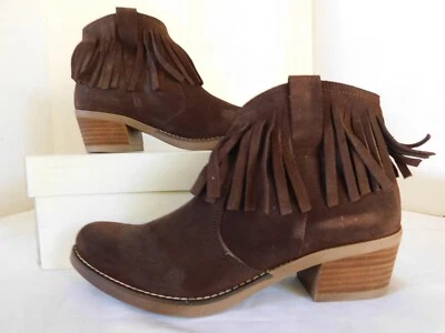 Botín Eric Michael Beth con flecos al tobillo para mujer talla 39/8,5-9 M gamuza marrón Foto 1 de 4