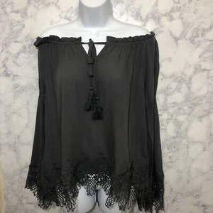 Blusa Top Oddy Mujer Bohemia Encaje Bordado Campesino PEQUEÑA Gris Gótica NUEVA - Imagen 1 de 12