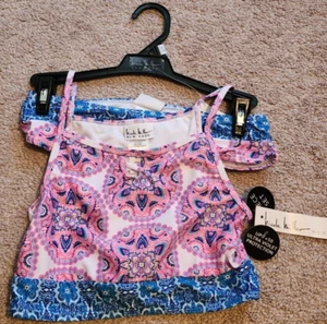 NEW NWT GIRLS 14 NICOLE MILLER TANKINI SWIMWEAR 2PC SWIM SUIT PINK PAISLEY UPF50 - Picture 1 of 7