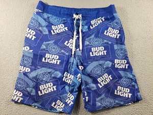 Bud Light Swim Trunks Men's Large Blue All Over Print Mesh Lining Pockets Casual - Picture 1 of 15