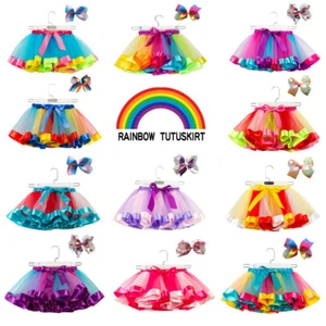 Baby Girls Kids Tutu Skirt Tulle Dance Ballet Dress Toddler Rainbow Bow Costume - Picture 1 of 16