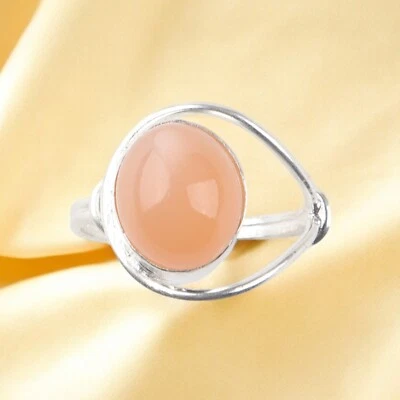 Anel de aniversário todos os tamanhos 925 joias de prata esterlina pedra natural da lua pêssego DL - Imagem 1 de 4