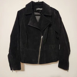Lane Bryant Suede Leather Moto Jacket Womens 18 / 20 Black Goth Grunge Zip Up - Picture 1 of 13