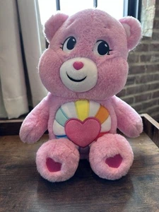 Care Bears Hopeful Heart 14" Plush Rainbow Tummy Pink 2021 Embroidered Side Eyes - Picture 1 of 8