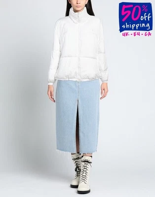 RRP€480 CALVIN KLEIN JEANS Puffer Jacket Size S White Logo High Neck - Image 1 of 4