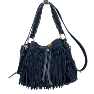 Patricia Nash schwarz Wildleder Fransen Bronte Bucket Crossbody Boho Schultertasche Handtasche - Bild 1 von 12