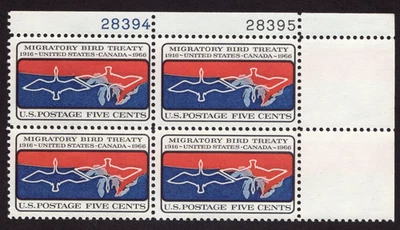 Scott #1306 Migratory Bird Treaty Plate Block of 4 Stamps - MNH - Image 1 of 2