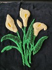 Vtg Punch Needle Calla Lily Embroidery Black Velvet Pillow Top 18x17 Folk Art 