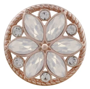 20MM Rose Gold White Opal Rhinestone Flower Snap - Picture 1 of 2