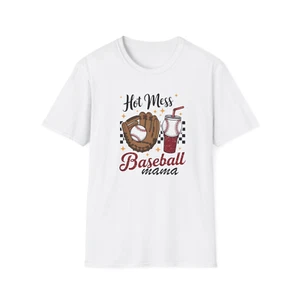 Baseball Mom T Shirt Sports Mom Hot Mess Mama Funny Gift Unisex Softstyle Tee - Picture 1 of 7