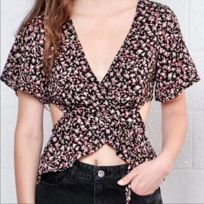 Nuevo Top Envolvente Honey Punch Anthropologie S Recorte Cruzado Marfil Rosa 111653 Foto 1 de 4