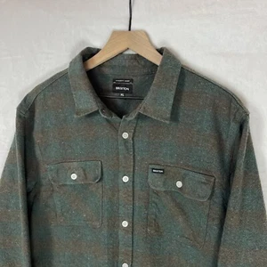 Brixton Flannel Shirt Mens XL Green Gray Plaid Tartan Bowery Cabincore Grunge - Picture 1 of 11