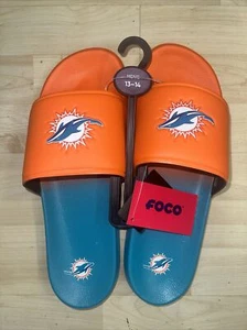 Men’s New Miami Dolphins Team Logo Orange Teal Slides Foco Sandals Size 13/14 XL - Picture 1 of 5