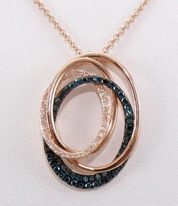 EFFY Bella Bleu 14K Rose Gold Blue & White Diamond Pendant Necklace 19" LNE2 - Picture 1 of 6
